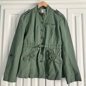 Tulle Anthropologie Green Utility Military Jacket Button Front Peplum Style M‎